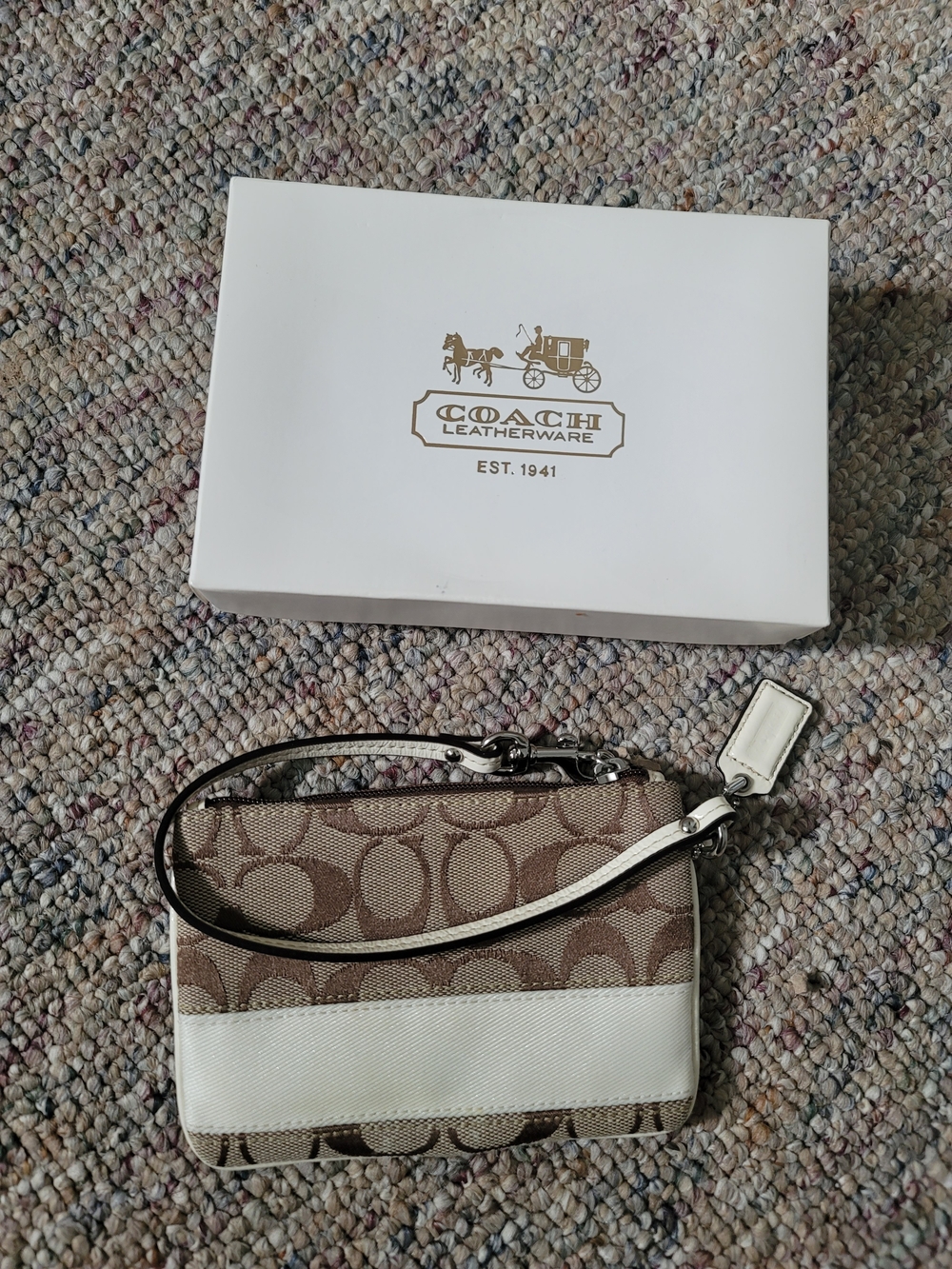 Coach Signature Canvas Wristlet in Brown and Cream